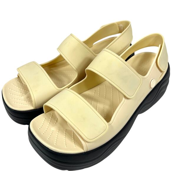 Crocs Skyline Platform Sandals Women's 9 Vanilla/Black Chunky Comfort Shoes - Picture 1 of 9
